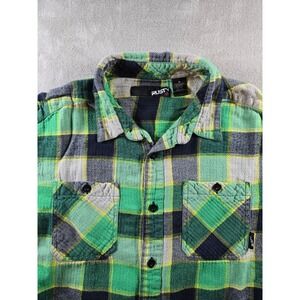 Rusty Flannel Shirt Mens Plaid Green Long Sleeve Button Up Pockets Y2K *Read